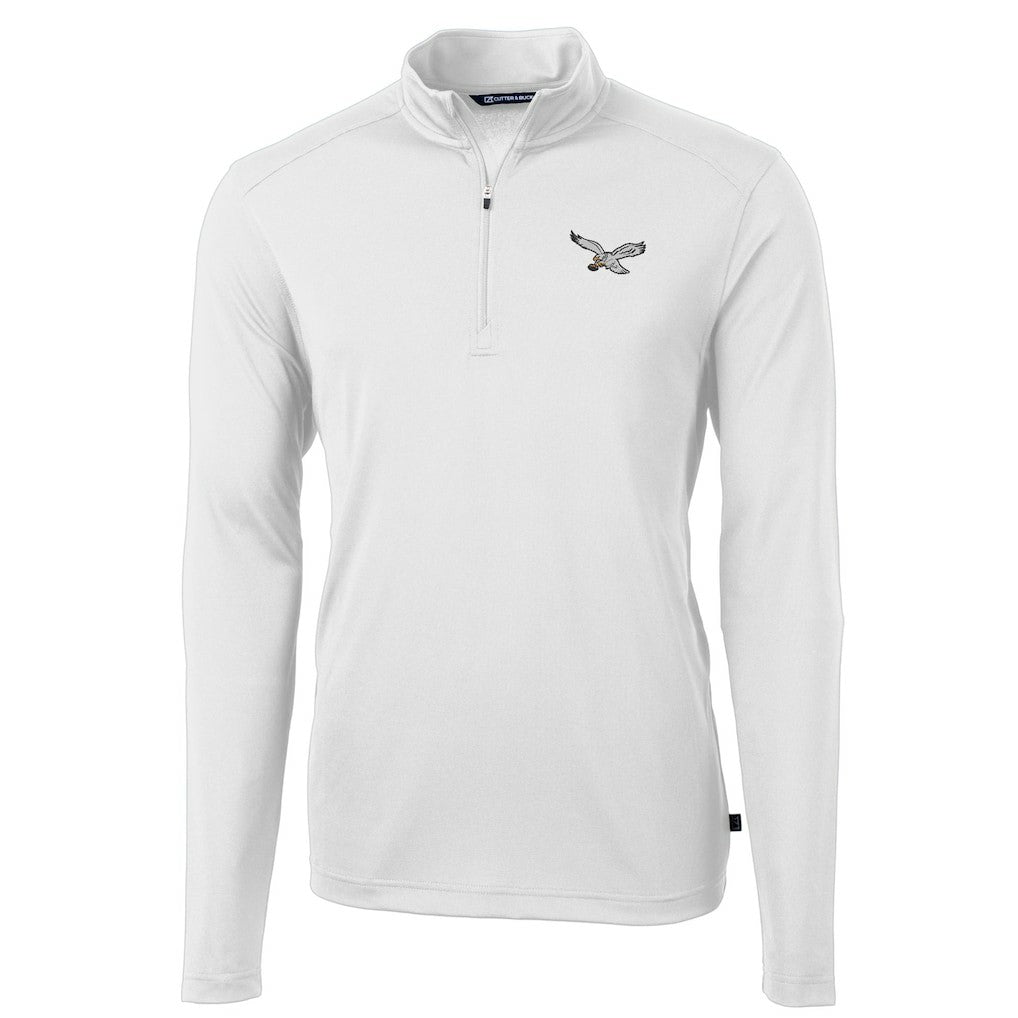 Philadelphia Eagles Cutter & Buck Gridiron Classics Big & Tall Virtue Eco Pique Recycled Quarter-Zip Pullover Top White | NFL