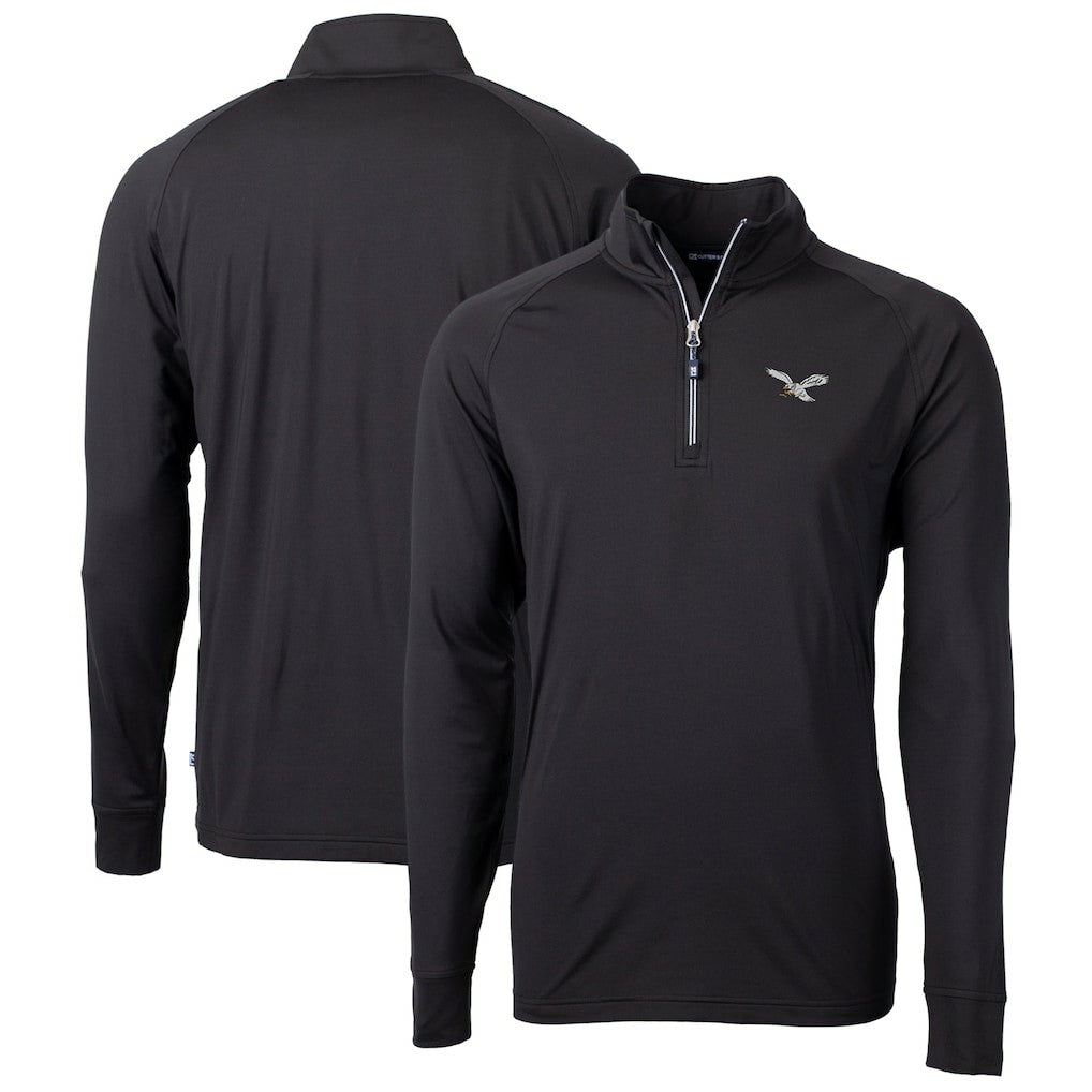 Philadelphia Eagles Cutter & Buck Gridiron Classics Big & Tall Adapt Eco Knit Stretch Recycled Quarter-Zip Pullover Top Black | NFL