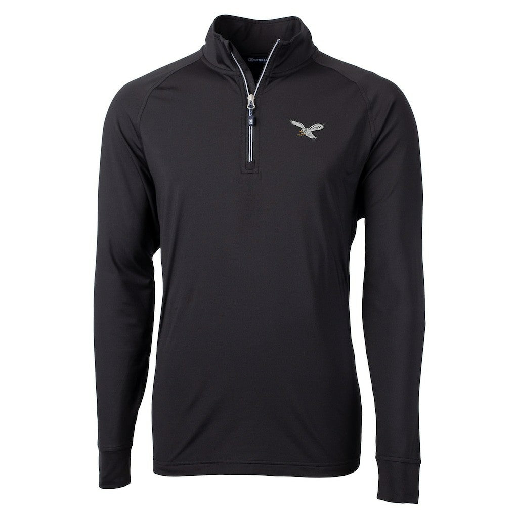Philadelphia Eagles Cutter & Buck Gridiron Classics Big & Tall Adapt Eco Knit Stretch Recycled Quarter-Zip Pullover Top Black | NFL