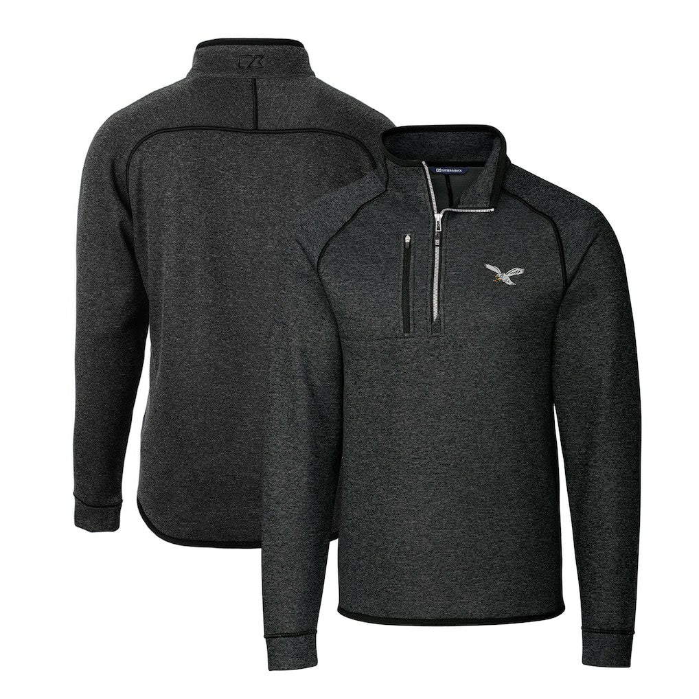 Philadelphia Eagles Cutter & Buck Gridiron Classics Big & Tall Mainsail Sweater-Knit Half-Zip Pullover Jacket Heather Gray | NFL