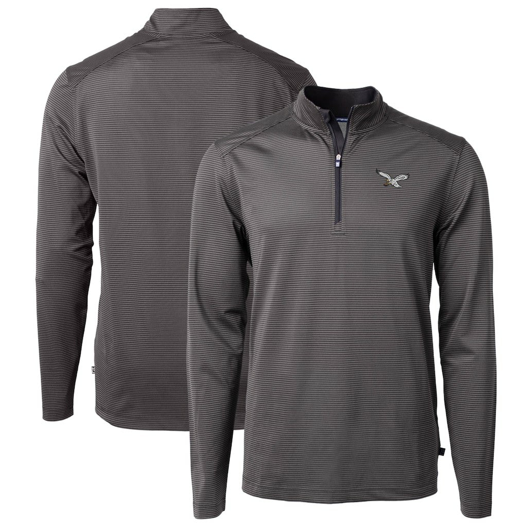 Philadelphia Eagles Cutter & Buck Gridiron Classics Big & Tall Virtue Eco Pique Micro Stripe Recycled Quarter-Zip Pullover Top Charcoal | NFL