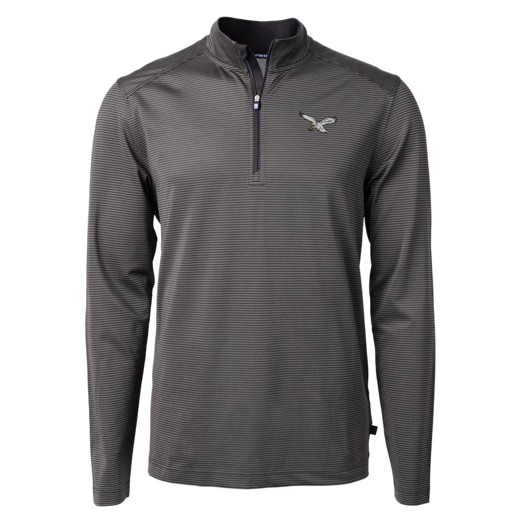 Philadelphia Eagles Cutter & Buck Gridiron Classics Big & Tall Virtue Eco Pique Micro Stripe Recycled Quarter-Zip Pullover Top Charcoal | NFL