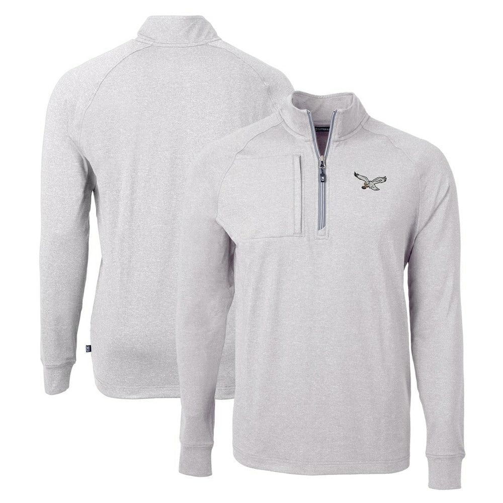 Philadelphia Eagles Cutter & Buck Gridiron Classics Big & Tall Adapt Eco Knit Heather Quarter-Zip Pullover Top Heather Gray | NFL