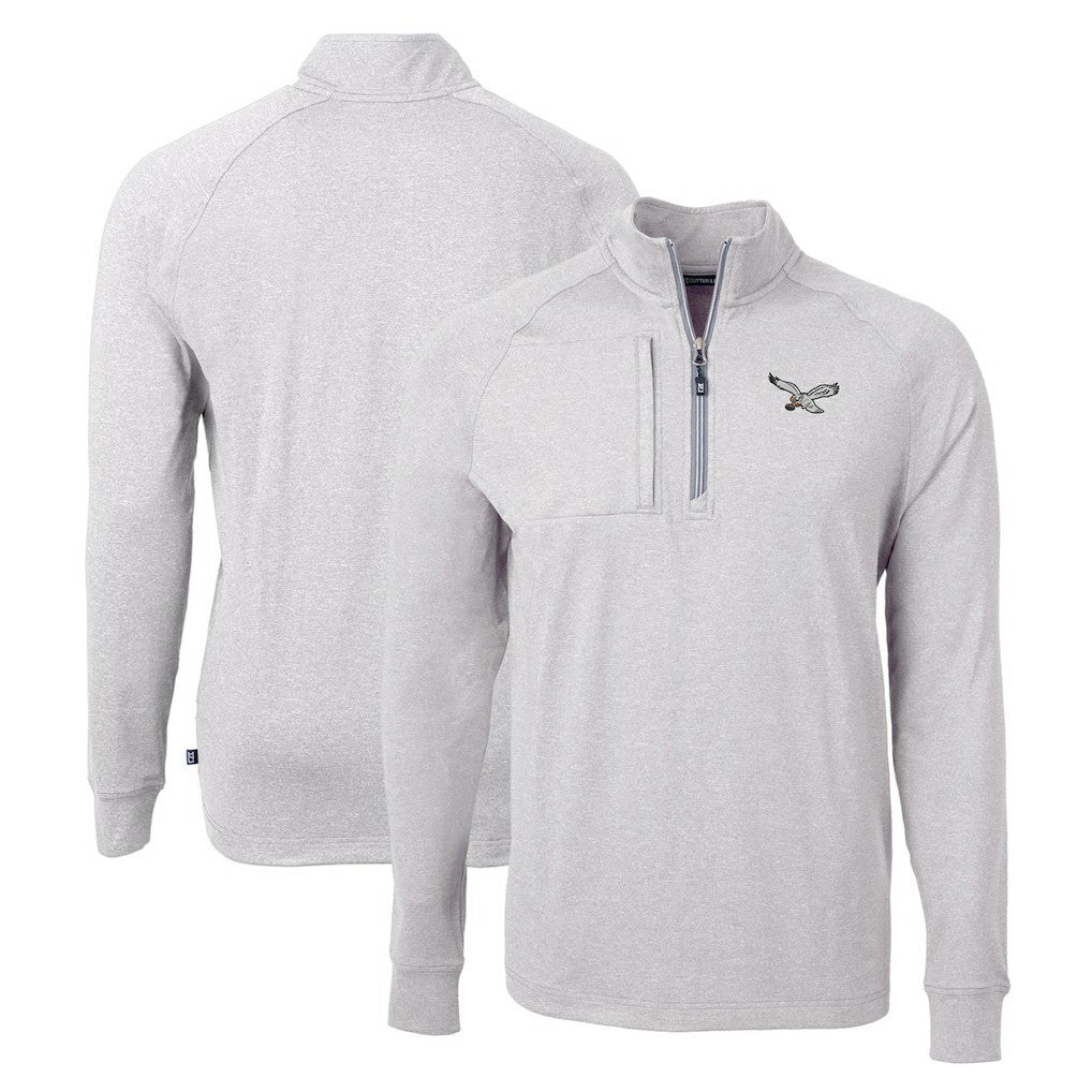 Philadelphia Eagles Cutter & Buck Gridiron Classics Big & Tall Adapt Eco Knit Heather Quarter-Zip Pullover Top Heather Gray | NFL