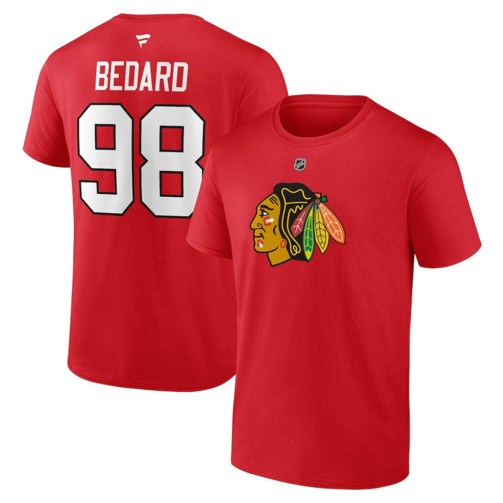 Connor Bedard Chicago Blackhawks Fanatics Authentic Stack Name & Number T-Shirt - Red - NHL