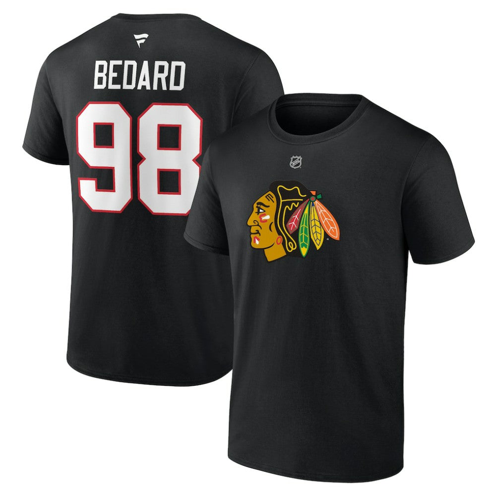 Connor Bedard Chicago Blackhawks Fanatics Authentic Stack Name & Number T-Shirt - Black - NHL