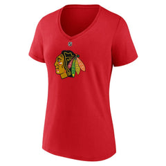 Connor Bedard Chicago Blackhawks Fanatics Women's Authentic Stack Name & Number V-Neck T-Shirt - Red - NHL