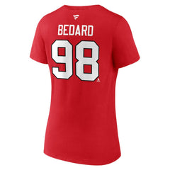 Connor Bedard Chicago Blackhawks Fanatics Women's Authentic Stack Name & Number V-Neck T-Shirt - Red - NHL