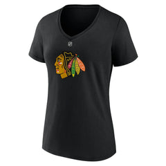 Connor Bedard Chicago Blackhawks Fanatics Women's Authentic Stack Name & Number V-Neck T-Shirt - Black - NHL