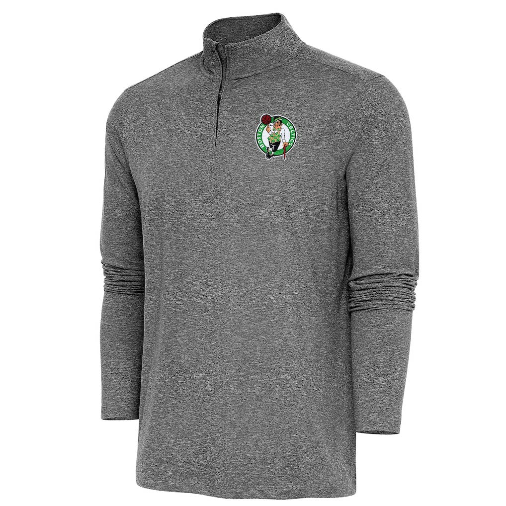 Boston Celtics Antigua Hunk Quarter-Zip Pullover Top Heather Black - NBA