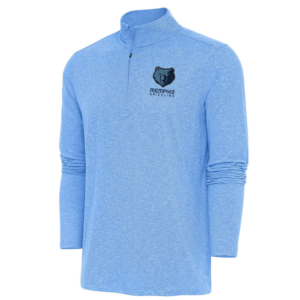 Memphis Grizzlies Antigua Hunk Quarter-Zip Pullover Top Heather Powder Blue - NBA