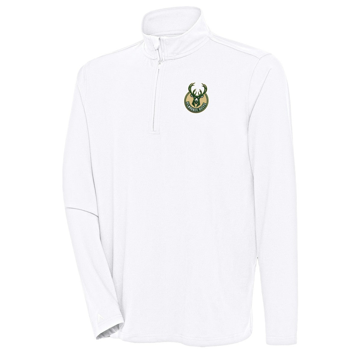 Milwaukee Bucks Antigua Hunk Quarter-Zip Pullover Top White - NBA