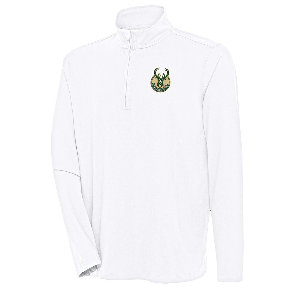 Milwaukee Bucks Antigua Hunk Quarter-Zip Pullover Top White - NBA