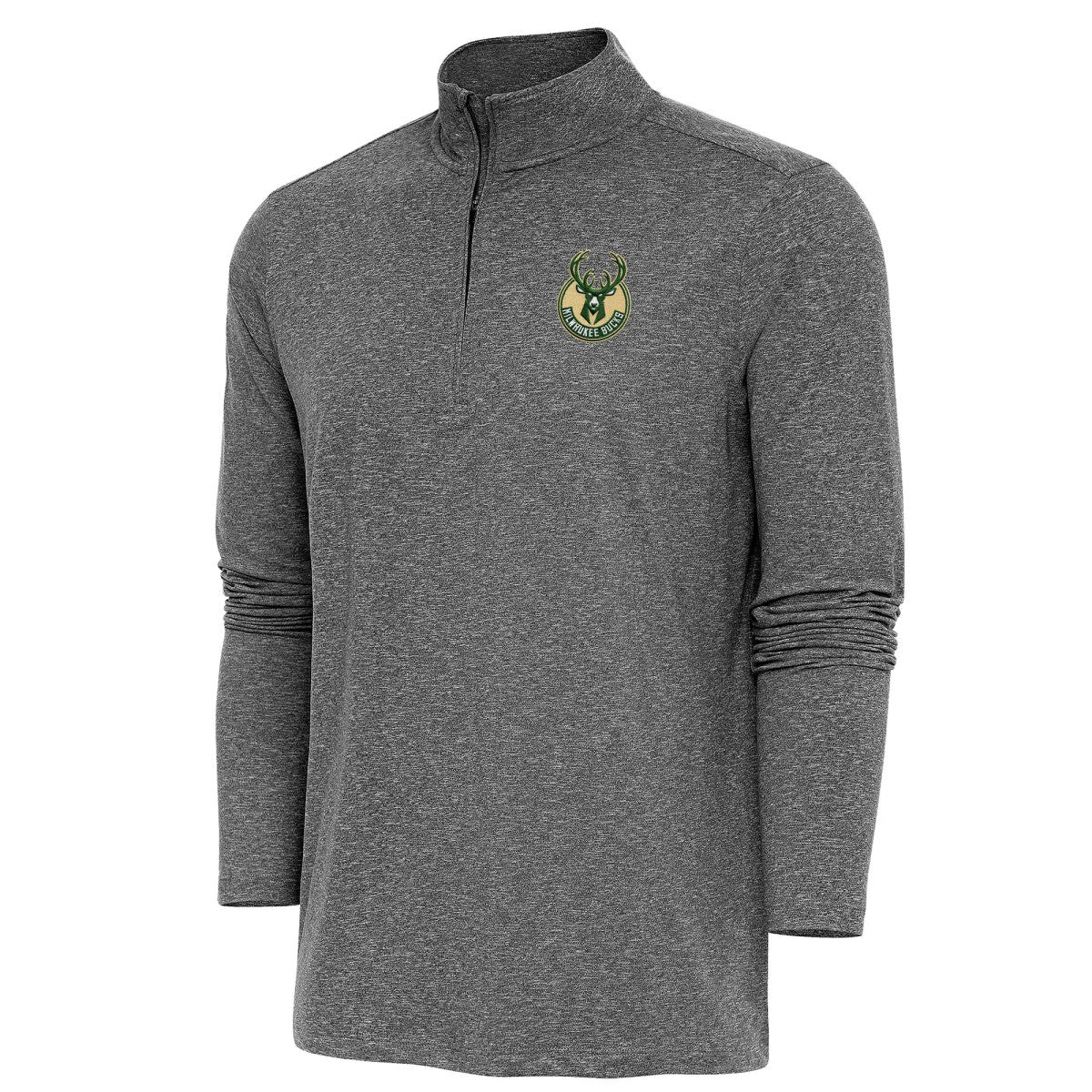 Milwaukee Bucks Antigua Hunk Quarter-Zip Pullover Top Heather Black - NBA