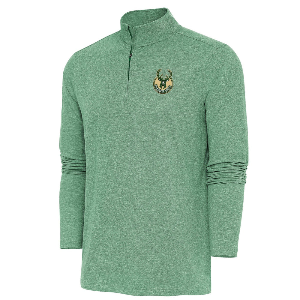 Milwaukee Bucks Antigua Hunk Quarter-Zip Pullover Top Hunter Green - NBA