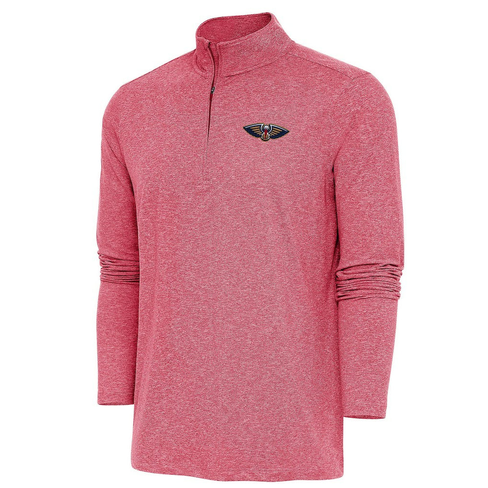 New Orleans Pelicans Antigua Hunk Quarter-Zip Pullover Top Heather Red - NBA