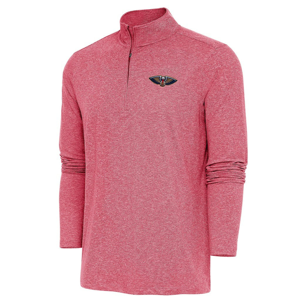 New Orleans Pelicans Antigua Hunk Quarter-Zip Pullover Top Heather Red - NBA