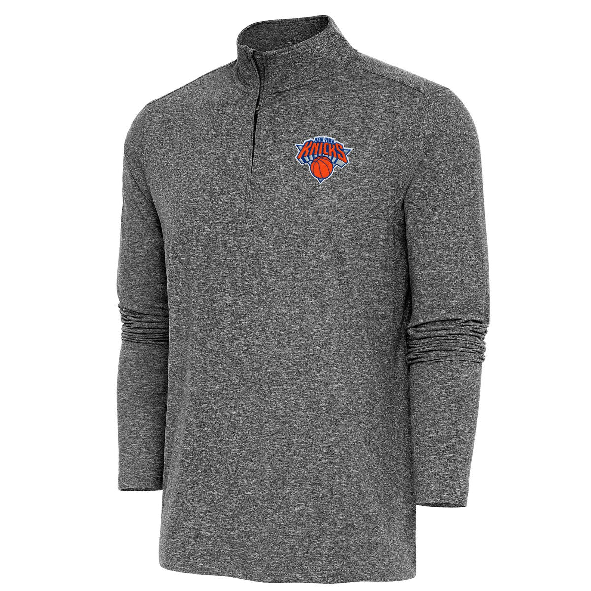 New York Knicks Antigua Hunk Quarter-Zip Pullover Top Heather Black - NBA