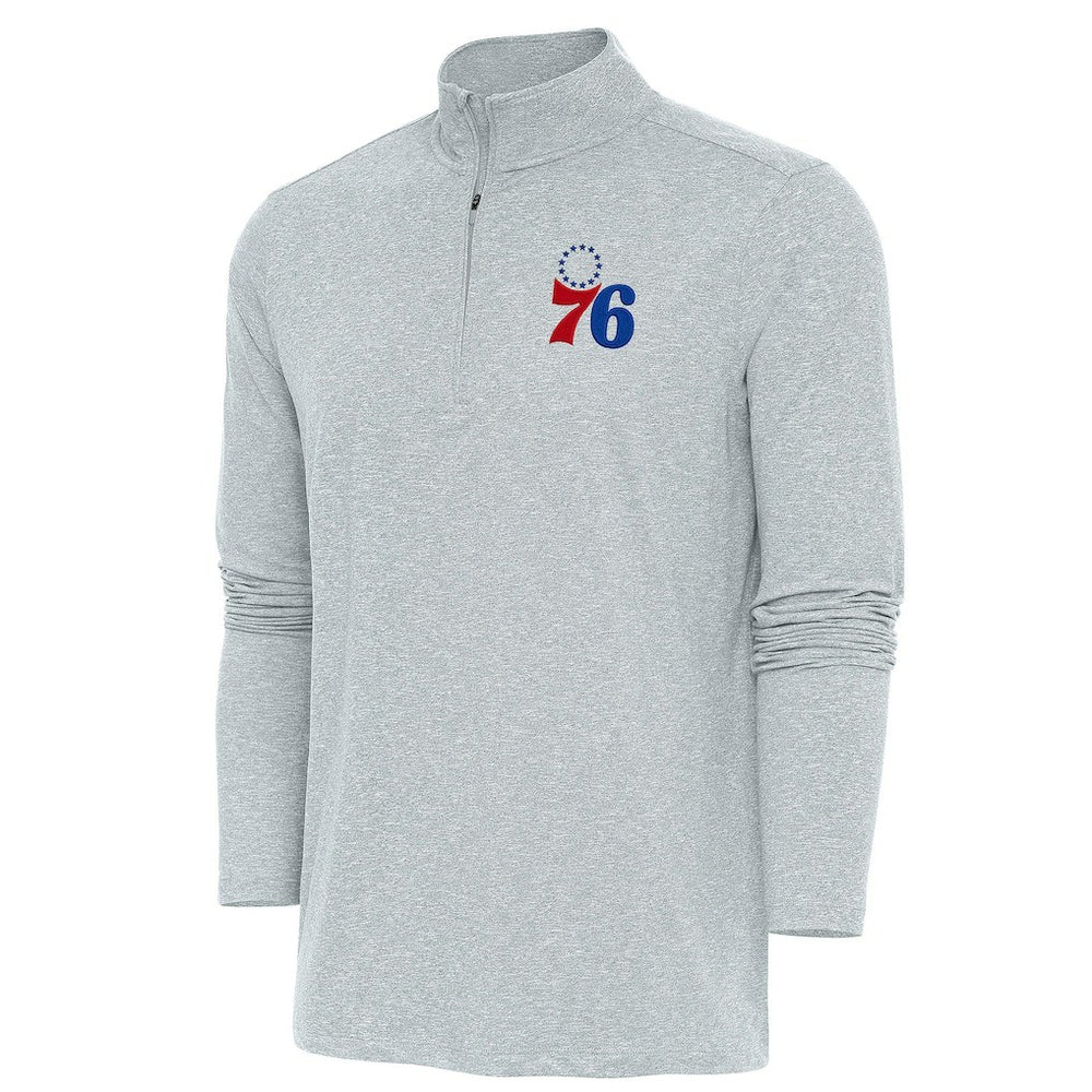 Philadelphia 76ers Antigua Hunk Quarter-Zip Pullover Top Heather Gray - NBA