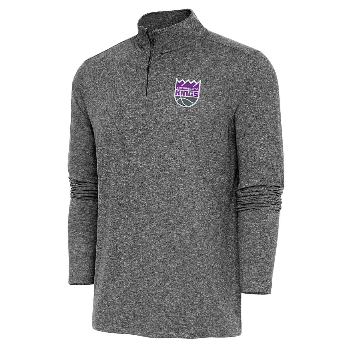 Sacramento Kings Antigua Hunk Quarter-Zip Pullover Top Heather Black - NBA