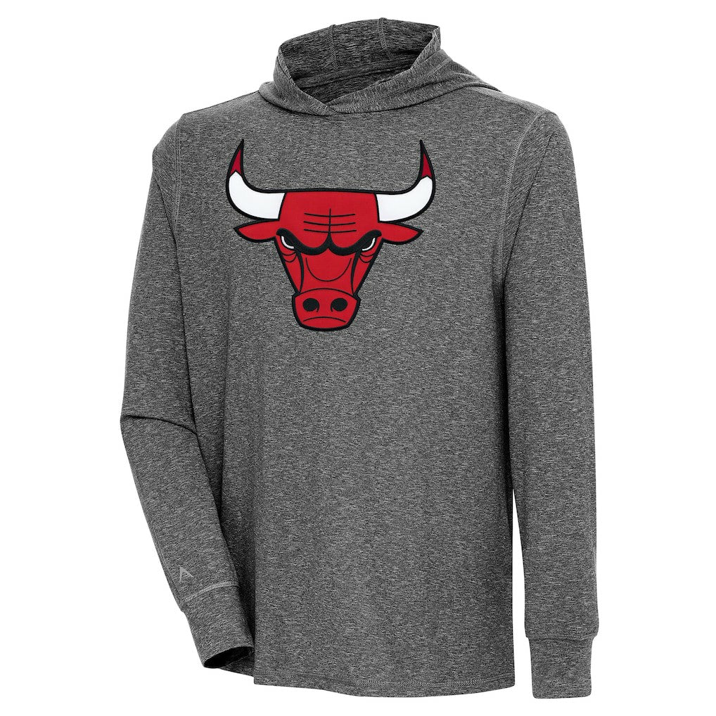 Chicago Bulls Antigua Saga Long Sleeve Hoodie T-Shirt Heather Black - NBA