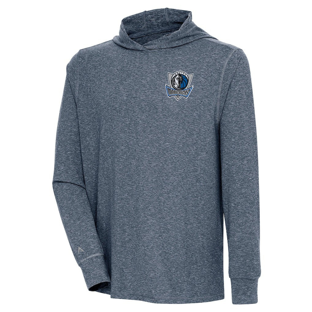Dallas Mavericks Antigua Saga Long Sleeve Hoodie T-Shirt Heather Navy - NBA