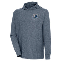 Dallas Mavericks Antigua Saga Long Sleeve Hoodie T-Shirt Heather Navy - NBA