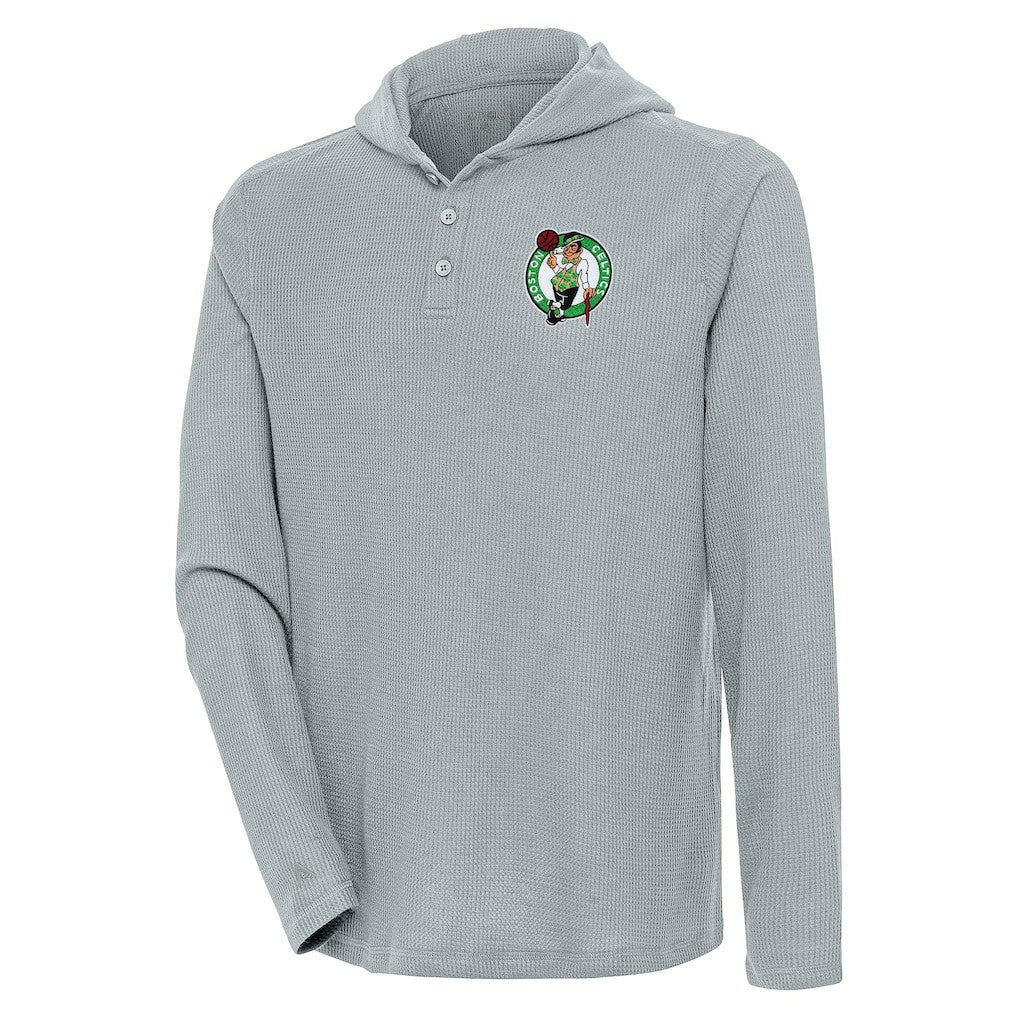 Boston Celtics Antigua Strong Hold Long Sleeve Henley Hoodie T-Shirt Gray - NBA