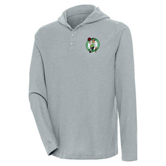Boston Celtics Antigua Strong Hold Long Sleeve Henley Hoodie T-Shirt Gray - NBA
