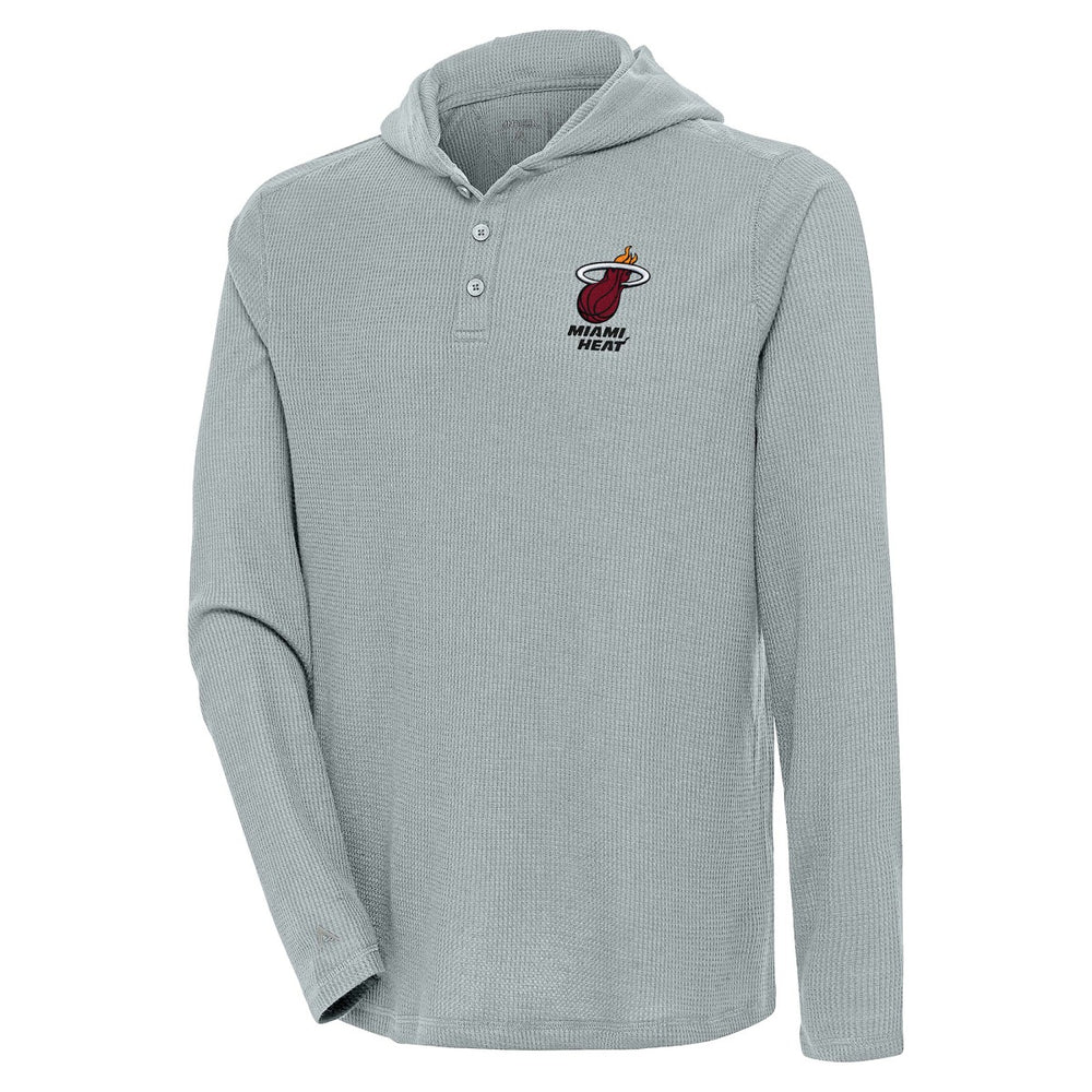 Miami Heat Antigua Strong Hold Long Sleeve Henley Hoodie T-Shirt Gray - NBA