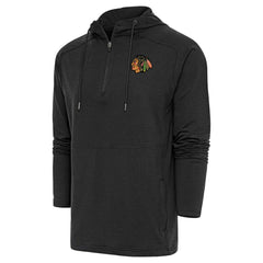 Chicago Blackhawks Antigua Spikes Raglan Quarter-Zip Hoodie - Heather Black - NHL