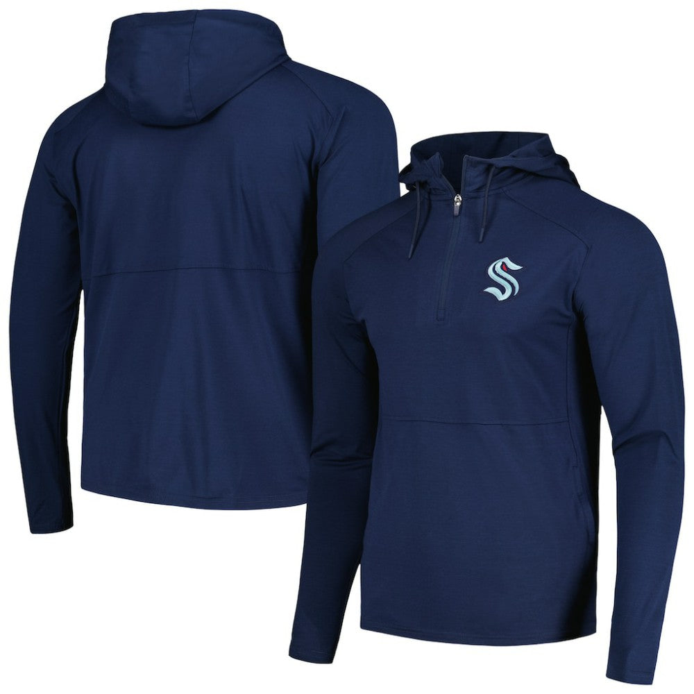 Seattle Kraken Antigua Spikes Raglan Quarter-Zip Hoodie - Heather Navy - NHL
