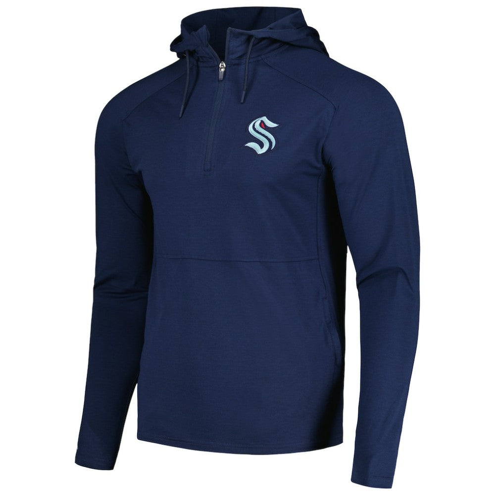 Seattle Kraken Antigua Spikes Raglan Quarter-Zip Hoodie - Heather Navy - NHL