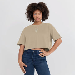 Milwaukee Bucks Women's Elements Super Soft Boxy Cropped T-Shirt Khaki - NBA
