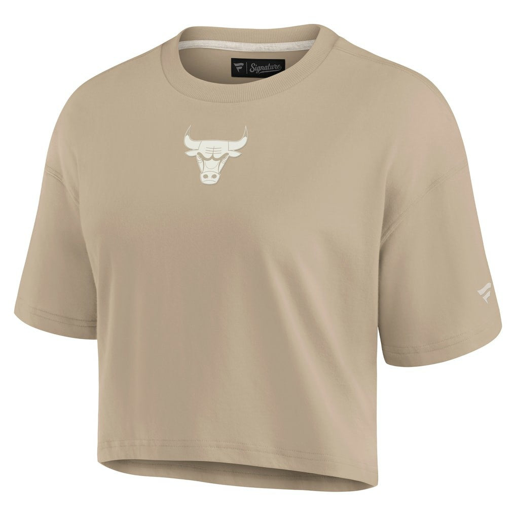 Chicago Bulls Women's Elements Super Soft Boxy Cropped T-Shirt Khaki - NBA