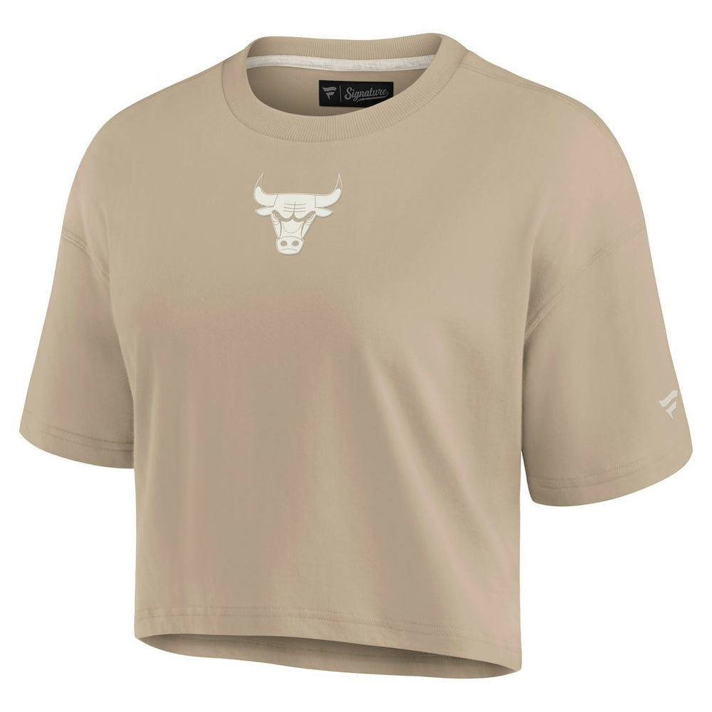 Chicago Bulls Women's Elements Super Soft Boxy Cropped T-Shirt Khaki - NBA