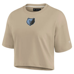 Memphis Grizzlies Women's Elements Super Soft Boxy Cropped T-Shirt Khaki - NBA