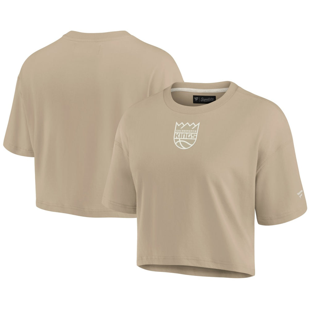 Sacramento Kings Women's Elements Super Soft Boxy Cropped T-Shirt Khaki - NBA