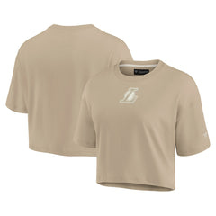 Los Angeles Lakers Women's Elements Super Soft Boxy Cropped T-Shirt Khaki - NBA
