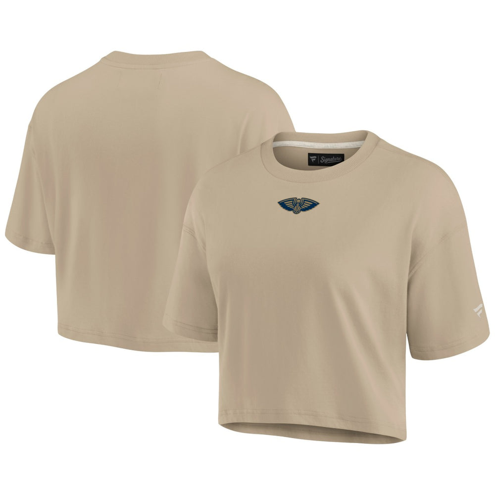 New Orleans Pelicans Women's Elements Super Soft Boxy Cropped T-Shirt Khaki - NBA