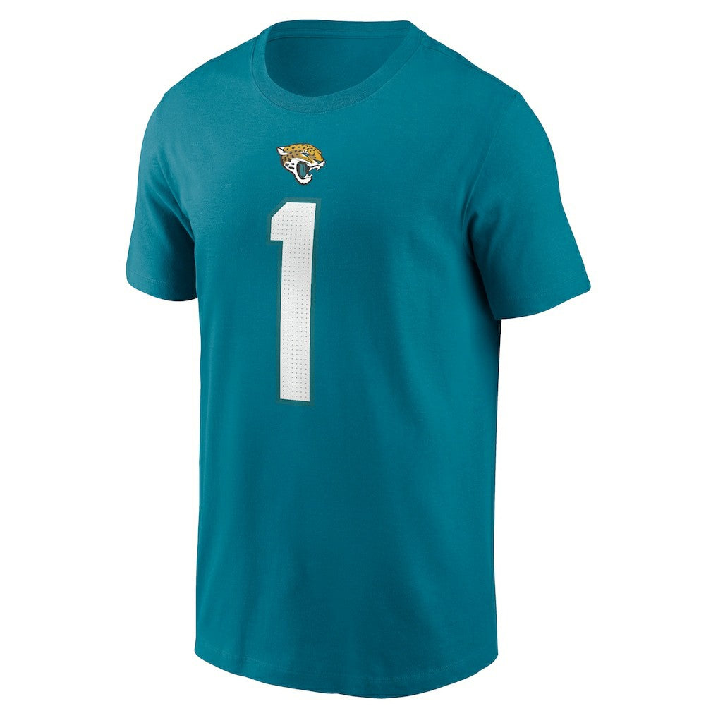 Travis Etienne Jacksonville Jaguars Player Name & Number T-Shirt Teal | Nike for Sale