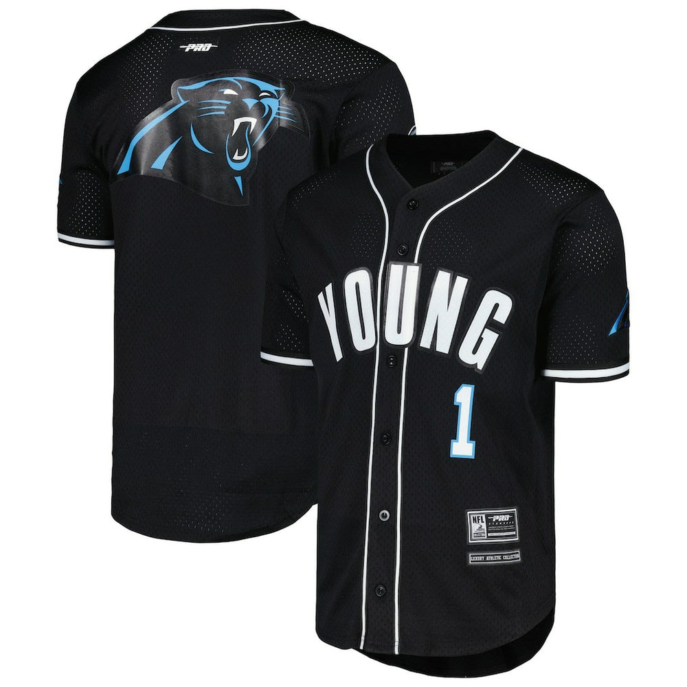 Bryce Young Carolina Panthers Pro Standard Mesh Baseball Button-Up T-Shirt Black | NFL