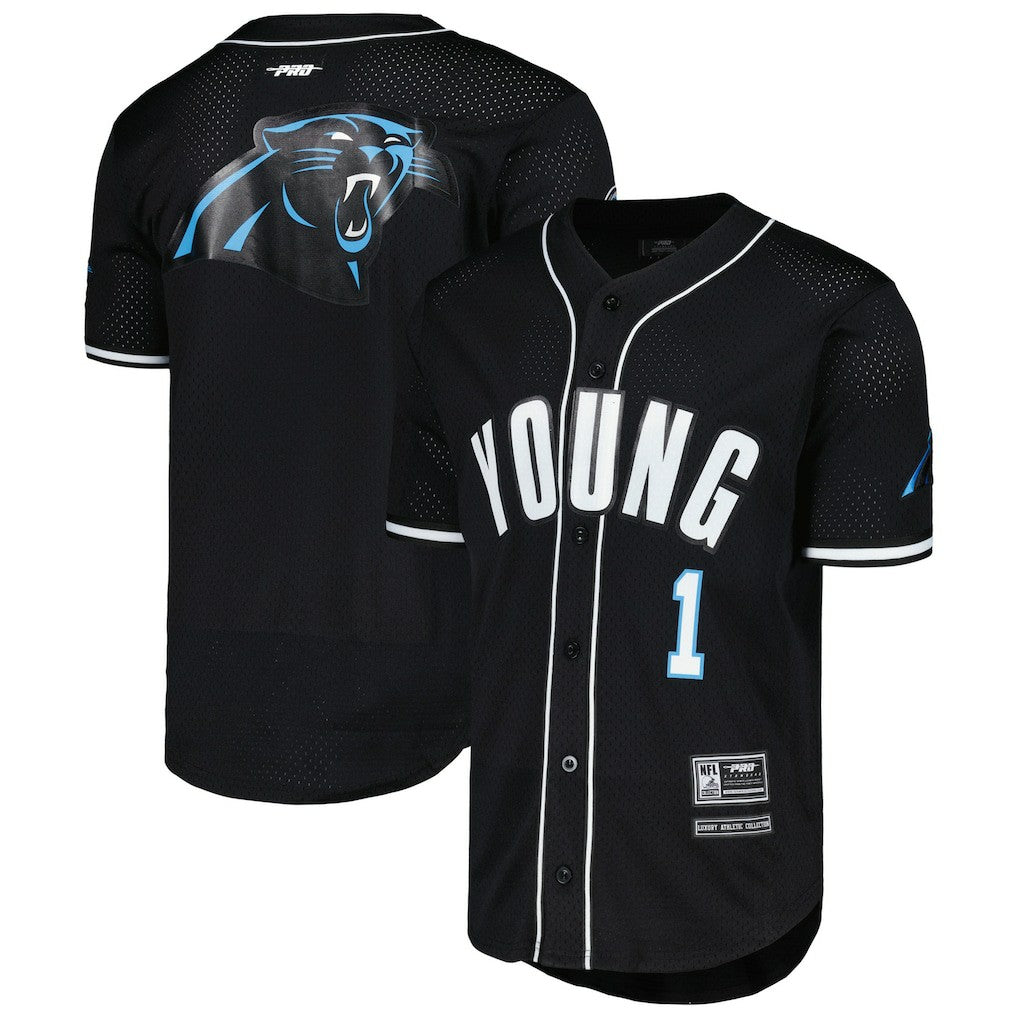 Bryce Young Carolina Panthers Pro Standard Mesh Baseball Button-Up T-Shirt Black | NFL
