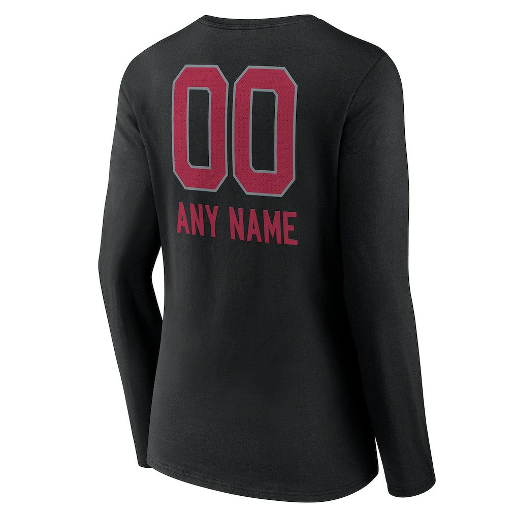 Arizona Cardinals Women's Personalized Name & Number Team Wordmark Long Sleeve V-Neck T-Shirt Black | NFL