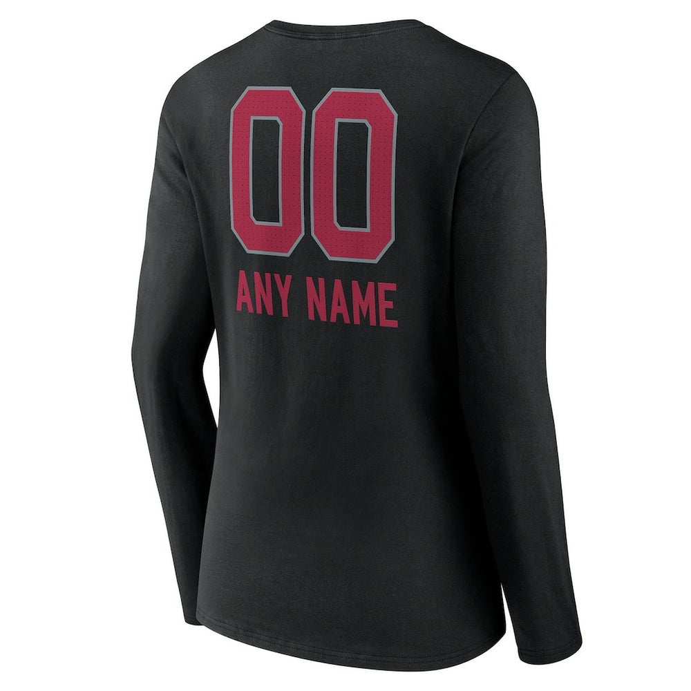 Arizona Cardinals Women's Personalized Name & Number Team Wordmark Long Sleeve V-Neck T-Shirt Black | NFL