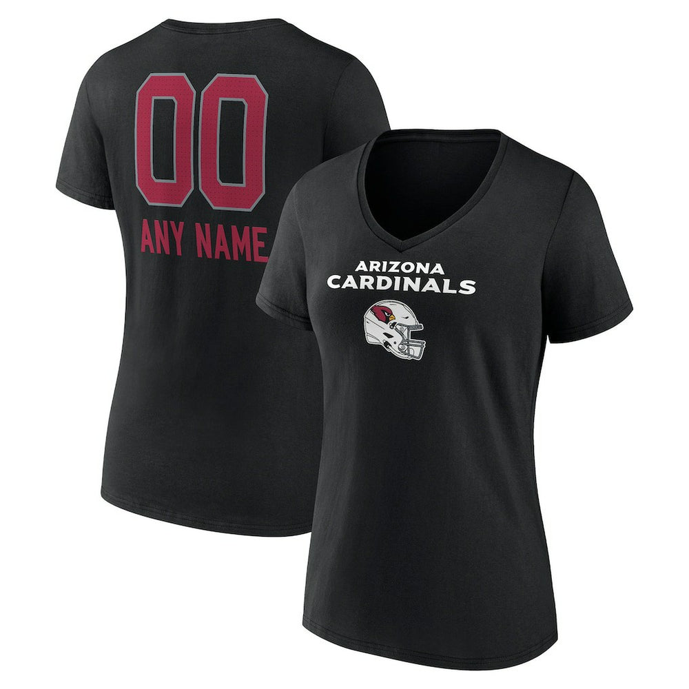 Arizona Cardinals Women's Personalized Name & Number Team Wordmark V-Neck T-Shirt Black | NFL