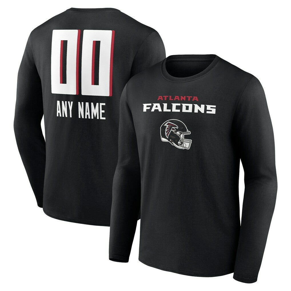 Atlanta Falcons Personalized Name & Number Team Wordmark Long Sleeve T-Shirt Black | NFL