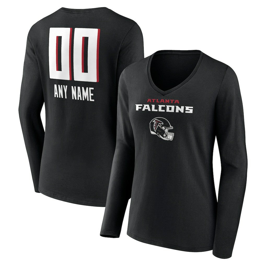 Atlanta Falcons Women's Personalized Name & Number Team Wordmark Long Sleeve V-Neck T-Shirt Black | NFL