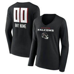 Atlanta Falcons Women's Personalized Name & Number Team Wordmark Long Sleeve V-Neck T-Shirt Black | NFL
