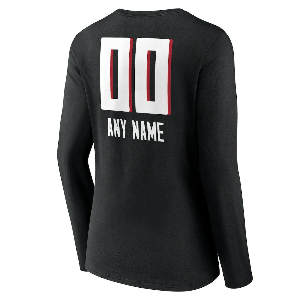 Atlanta Falcons Women's Personalized Name & Number Team Wordmark Long Sleeve V-Neck T-Shirt Black | NFL